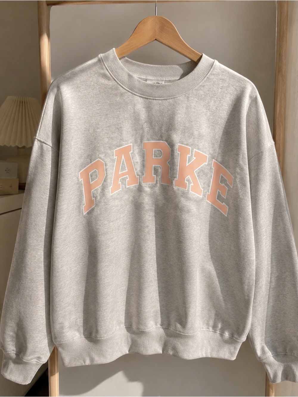 Parker Light Gray Crewneck Sweatshirt with Pale Pink Lettering - Picture 4 of 4